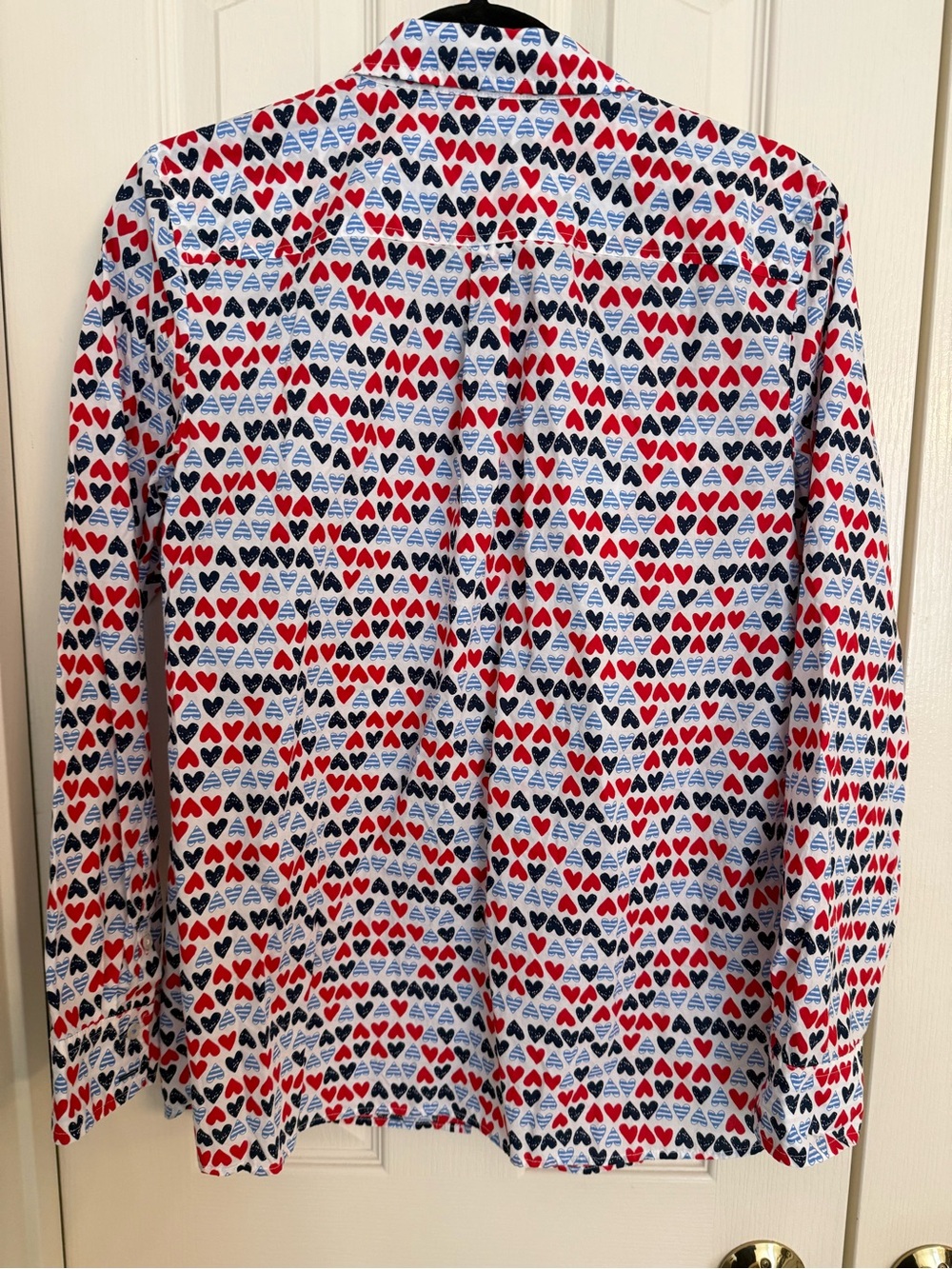 Talbots White Button-Down Shirt with Red & Navy Heart Print - Picture 2 of 5